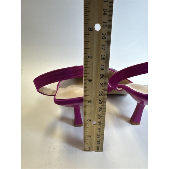 Women’s Hot Pink Slingback Heel Satin Effect Rhinestone Bow Shoes Size 10.5 - Picture 6 of 7